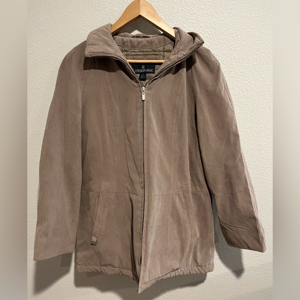 London Fog Faux Suede Hooded Quilted Coat Jacket Zip Up Size Small